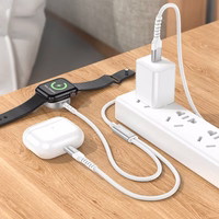EOL Juhtmevaba laadija Hoco 2in1 USB C to Apple Watch + Lightning kaabel PD QC 3A 1,2 m CW54 valge