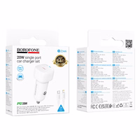 Borofone Car laadija BZ34A Cloud - Type C - PD 20W with Type C to Lightning valge