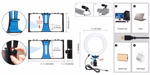 Blogimise nutitelefoni videosüsteem (LED rõngasvalgus, statiivi kinnitus, telefonihoidja, mikrofon)