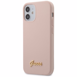 Guess GUHCP12SLSLMGLP iPhone 12 mini 5.4" светло-розовый/светло-розовый жёсткий чехол Silicone Script Gold Logo
