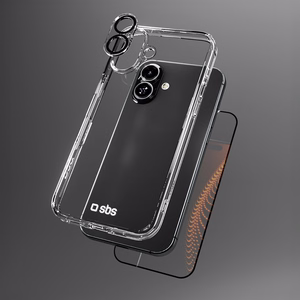 SBS set with D3O technology jaoks iPhone 16 - ümbris + glass screen and camera protector - läbipaistev