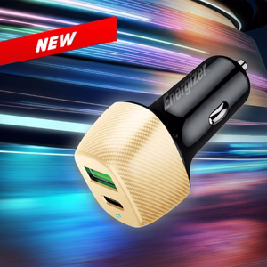 Energizer Ultimate D38BG autolaadija, USB-C + USB-A, 38 W PD + QC 3,0, kuldne ja must