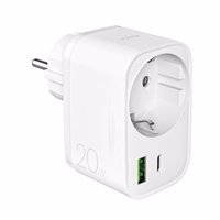 Puro 20W Power Delivery Laadija koos Schuko Plug and Socket 1x USB-C + 1x USB-A - valge