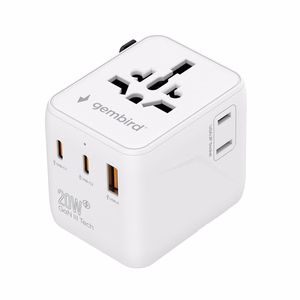 Gembird TPA-1A2C20-01-W universaalne reisiadapter, 20 W, valge