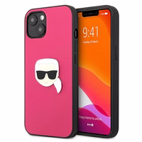 Karl Lagerfeldi nahast Ikonik Karl's Head metallist ümbris iPhone 13 mini jaoks - roosa