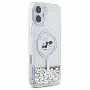 Karl Lagerfeld Liquid Glitter Karl&Choupette Head Magsafe iPhone 16 Ümbris - Clear