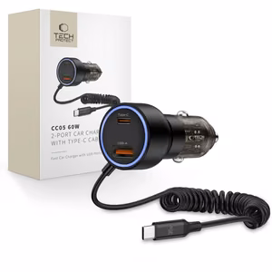 CC05 Car Laadija 2-Port PD60 W + USB-C Kaabel - must