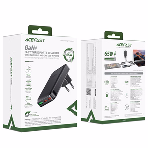 Acefast A100 65W GaN 2 USB-C+ USB-A Laadija Ultra Slim - must