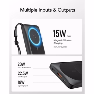 Powerbank compatible with MagSafe Veger MagOn (VP1151 / W1151) PD QC3.0 2A 20W 10000 mAh with wireless charging black