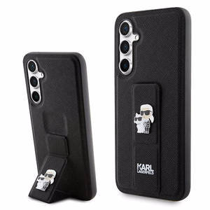 Karl Lagerfeld Gripstand Saffiano Karl&Choupette Pins ümbris jaoks Samsung Galaxy S23 FE - must