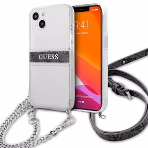 Guess GUHCP13SKC4GBSI iPhone 13 mini 5.4" läbipaistev kõvakott 4G Hall rihm hõbedane kett