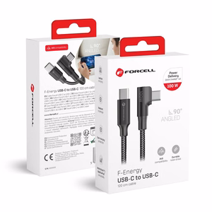 Cable USB C to USB C Forcell F-Energy QC4.0 PD 5A 100W Cafule 90° 1,2 m CC-1Deg black