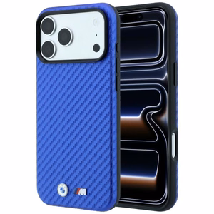 BMW kaitseümbris seadmele iPhone 18 Pro / 17 Pro: (Carbon Metal Logo), MagSafe'iga ühilduv, värv: sinine