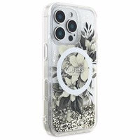 Guess Liquid Glitter Flower MagSafe iPhone 16 Pro Ümbris - Beige