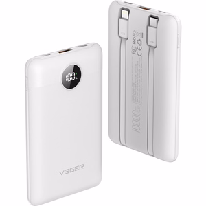 Powerbank Veger C11 (W1170) PD QC3.0 2A 22,5W 10000 mAh z with built-in USB C cables/ Lightning white