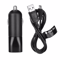 Car Laadija sinine Star USB A 2A + Kaabel USB A to Micro USB must