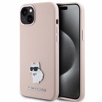 Karl Lagerfeld Silicone Choupette Metal Pin Ümbris jaoks iPhone 15 Plus / 14 Plus - roosa