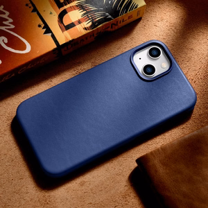 iCarer Case nahast ümbris iPhone 14 Plus'ile ehtne nahast ümbris sinine (ühildub MagSafe'iga)