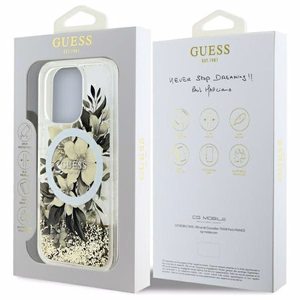 Guess Liquid Glitter Flower MagSafe iPhone 16 Pro Ümbris - Beige