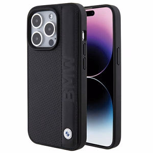 BMW Leather Textured & Stripe ümbris jaoks iPhone 15 Pro - must