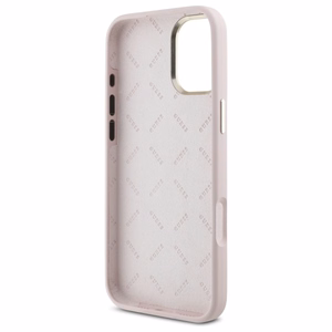 Чехол Guess Silicone Script Metal Logo & Frame для iPhone 16 Plus - розовый