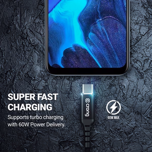 Crong Armor Link USB-A–USB-C kaabel, 25 cm, 60 W PD, 3 A, must