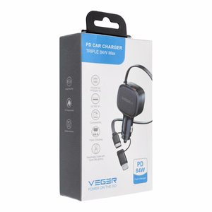 Автомобильное зарядное устройство Veger USB C + кабель USB C / Lightning QC PD 84W CC89 чёрное