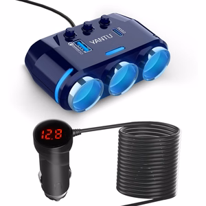 Auto Cigarette Lighter Pesa Splitter B39-C - 3 sockets + USB + tüüp C - QC 3.0 PD 3A 120W koos ekraan and kaabel