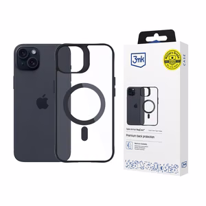 Чехол 3mk Satin Armor MagCase с MagSafe для iPhone 15 - прозрачный с чёрной рамкой