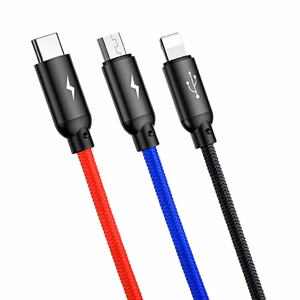 Baseus Three Primary Colors 3in1 USB-A - micro USB / Lightning / USB-C 3.5A cable 1.2 m - must