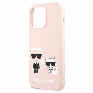 Karl Lagerfeldi silikoonist Karl&Choupette ümbris iPhone 13 Pro / iPhone 13 jaoks - heleroosa