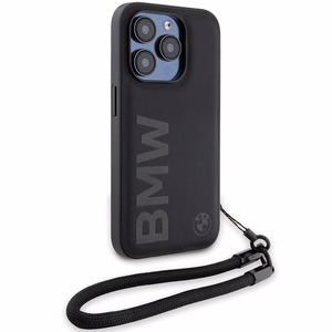 BMW Signature Leather Wordmark Cord ümbris jaoks iPhone 15 Pro - must