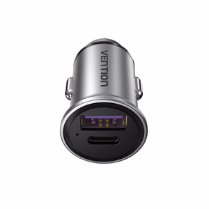 Vention kahe pordiga USB A+A (30+30) autolaadija, hall mini alumiiniumsulami tüüp