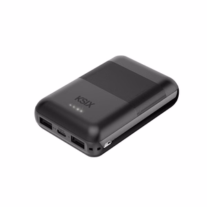 Ksix Powebank Mini 10000mAh 10W+cable USB-A USB-C, musta värvi