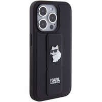 Karl Lagerfeld Gripstand Saffiano Choupette Pins ümbris jaoks iPhone 15 Pro - must