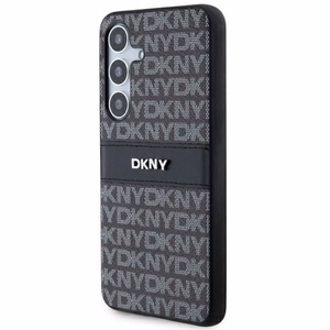 DKNY Leather Mono Stripe & Metal Logo ümbris jaoks Samsung Galaxy S24+ - must