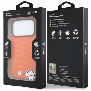 BMW M Quadrille Kevlar Metal Logo MagSafe ümbris mudelile iPhone 17 Pro / 18 Pro – oranž