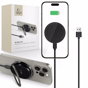 Tech-Protect QI15W-A33 Induktiivne Laadija koos MagSafe and Alus koos USB-A / USB-C Kaabel - must
