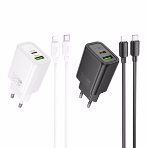 Charger Hoco N63 30W GaN USB-C/USB-A + USB-C to Lightning cable 1.0m white