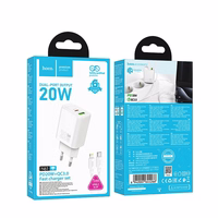 Phone Laadija Hoco USB A + USB C QC3.0 PD 3A 20W + Kaabel USB C to Lightning N61 valge