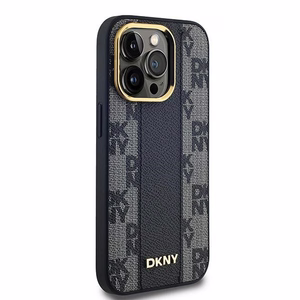 DKNY Leather Checkered Mono Pattern MagSafe ümbris jaoks iPhone 14 Pro - must