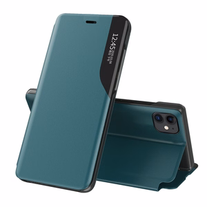 Eco Leather View Case elegantne raamaturiiuli tüüpi ümbris koos jalutusalusega iPhone 13 Pro Maxile roheline
