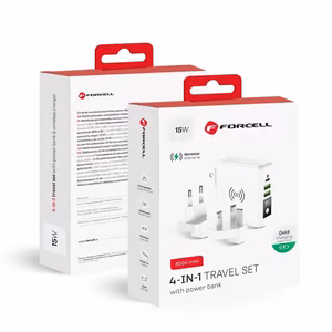 Multifunction laadija Forcell F-Energy 4in1 2 x USB A + USB C 15W + akupank 8000mAh + juhtmevaba charging valge