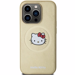 Hello Kitty Leather Kitty Head MagSafe ümbris jaoks iPhone 15 Pro - kuldne