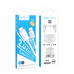Kaabel USB A to Micro USB Hoco 2,4A 1 m X88 valge