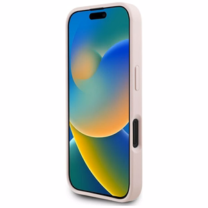 Guess Grained Hot Stamp Peony Triangle Logo MagSafe iPhone 16 Ümbris - Roosa