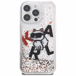 Karl Lagerfeld Liquid Glitter Choupette Logo Ümbris jaoks iPhone 16 Pro - Läbipaistev