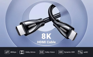 Must Ugreen HD140 HDMI–HDMI 2.1 kaabel, 8K@60 Hz, 1 m (80401)