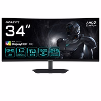 GIGABYTE G34WQC2 34" WQHD Curved Gaming Monitor - 3440 x 1440, 1500R, 200Hz, 1ms, 450 cd/m2, AMD FreeSync Premium, DisplayHDR 400, HDMI 2.0, Displayport 1.4