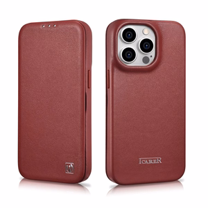 iCarer CE Premium Leather Folio Case iPhone 14 Pro Magnetic Flip Leather Folio Case MagSafe Red (WMI14220714-RD)